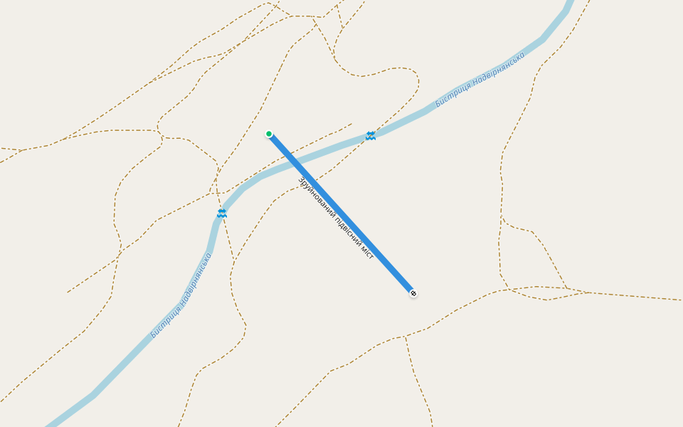 зруйнований підвісний міст walking route map in Pniv