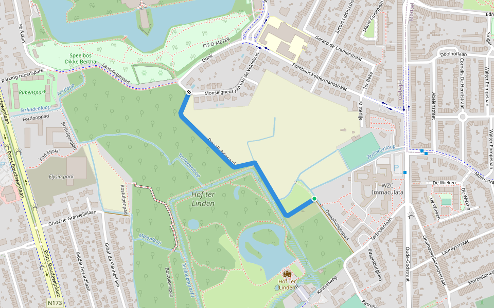 Dwaallichtjespad walking route map in Edegem