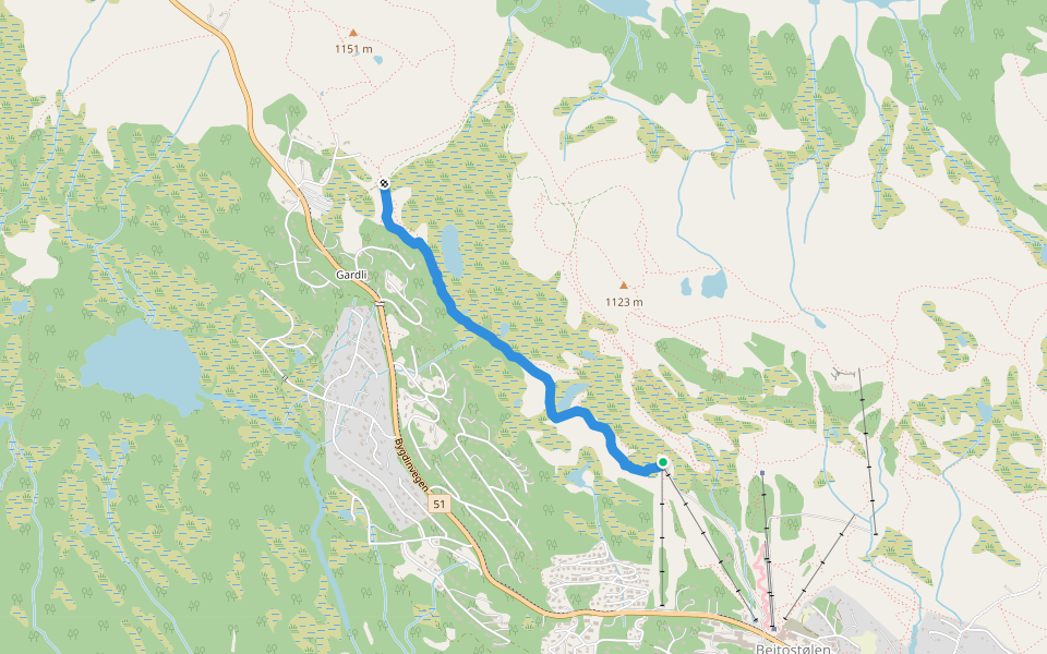 Garlistien walking route map in Beitostølen