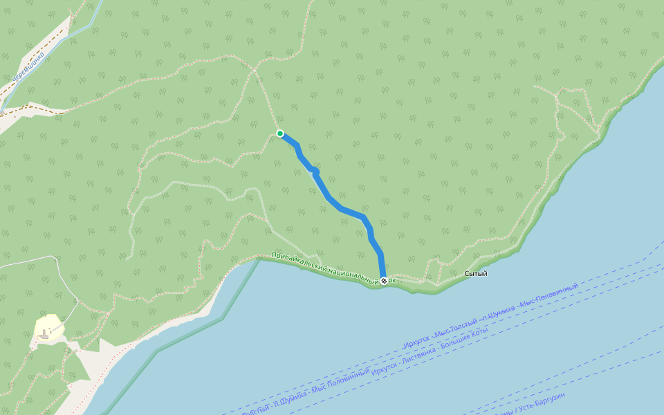 По распадку вдоль ручья walking route map in Listvyanka