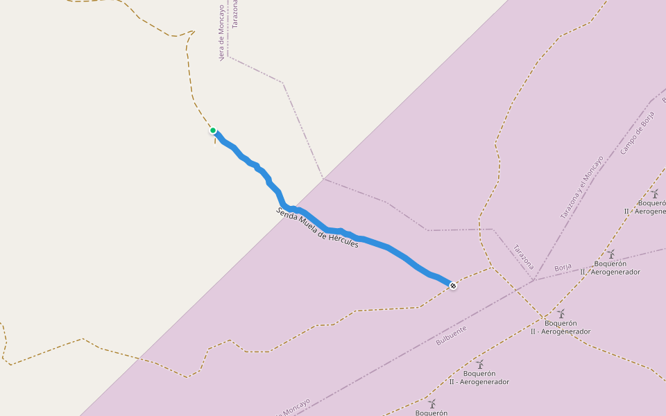 Senda Muela de Hércules walking route map in Vera de Moncayo