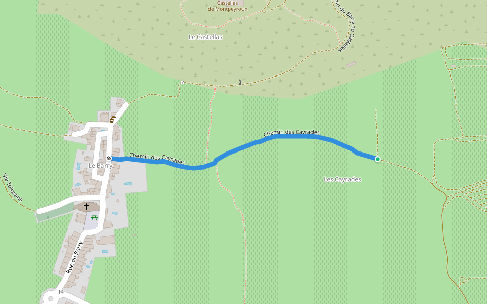 Chemin des Cayrades walking route map in Montpeyroux