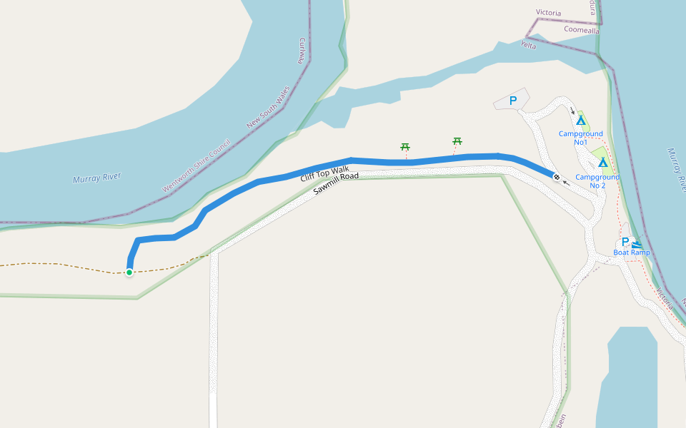 Cliff Top Walk walking route map in Yelta