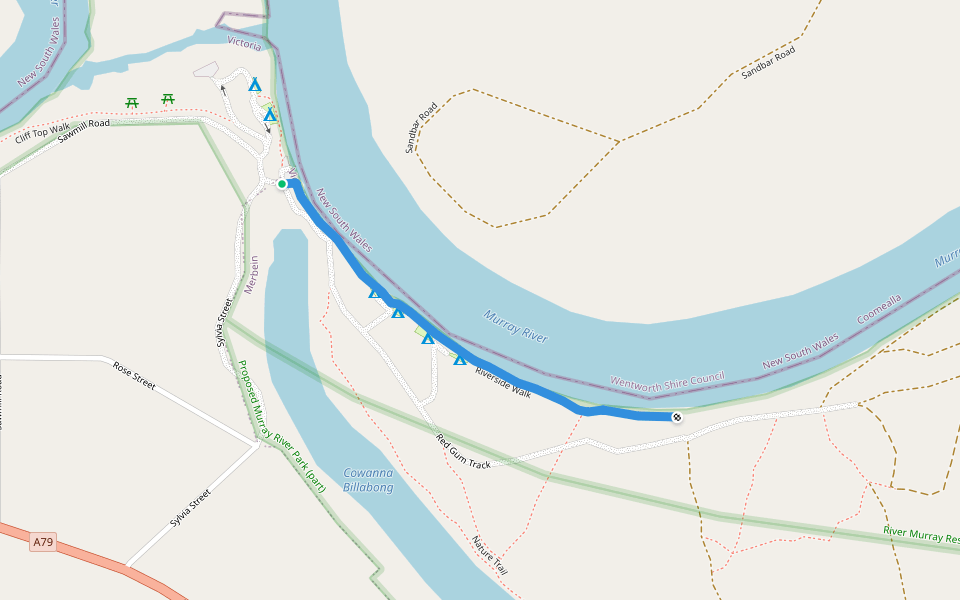 Riverside Walk walking route map in Yelta