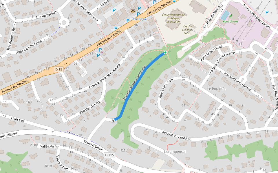 Chemin de Stang ar Pouder walking route map in Ergué-Gabéric