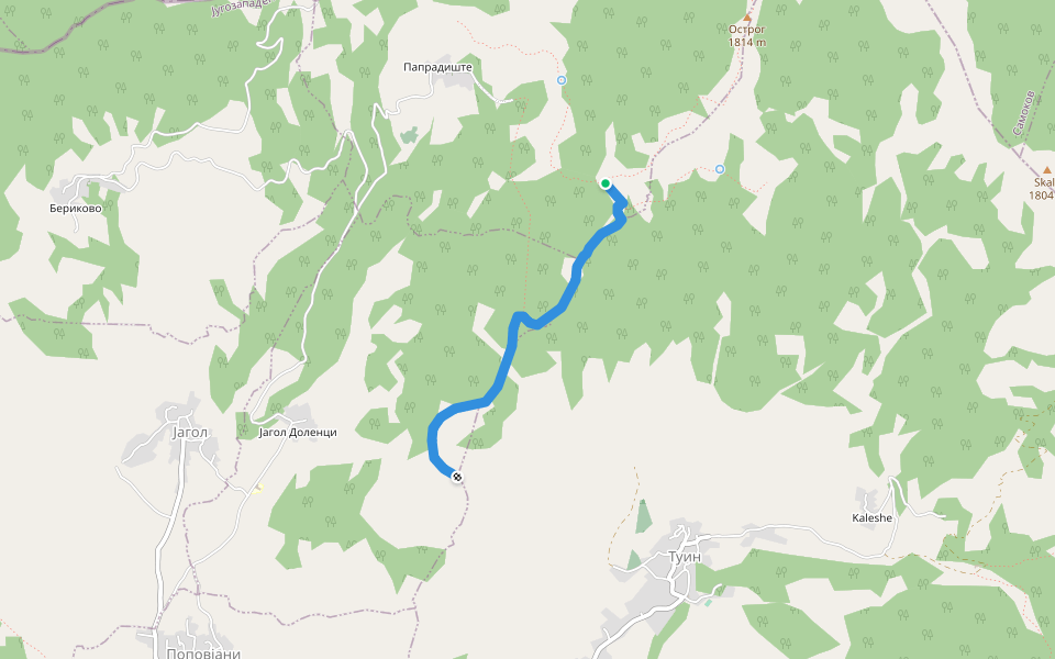 ujmiri/dobravoda-tuin walking route map in Papradishte