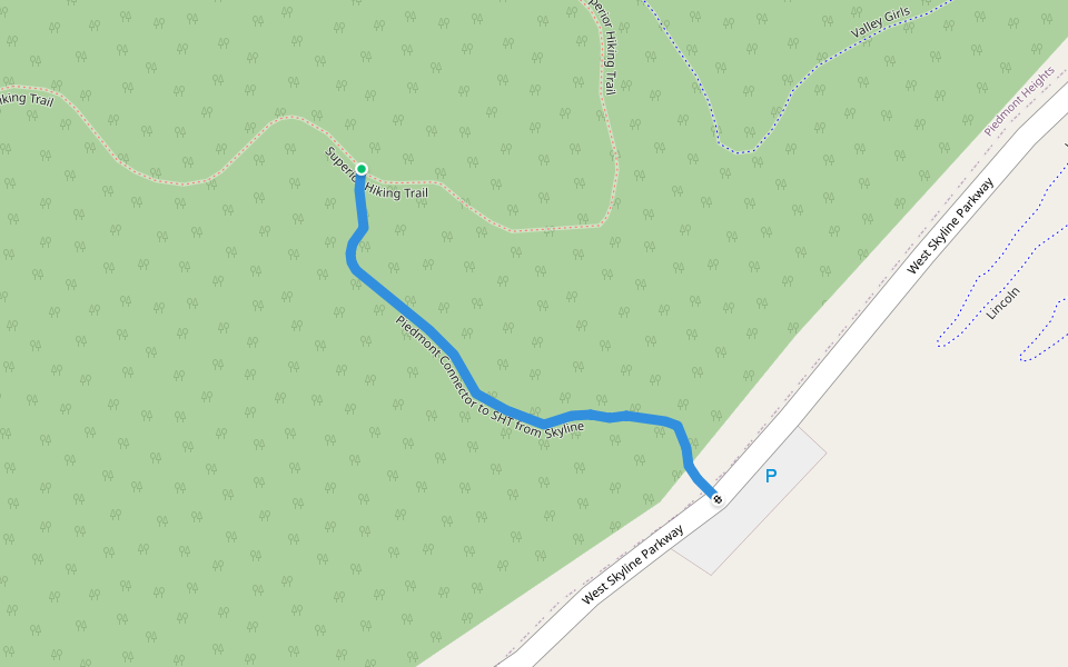 Piedmont Connector to SHT from Skyline walking route map in Duluth