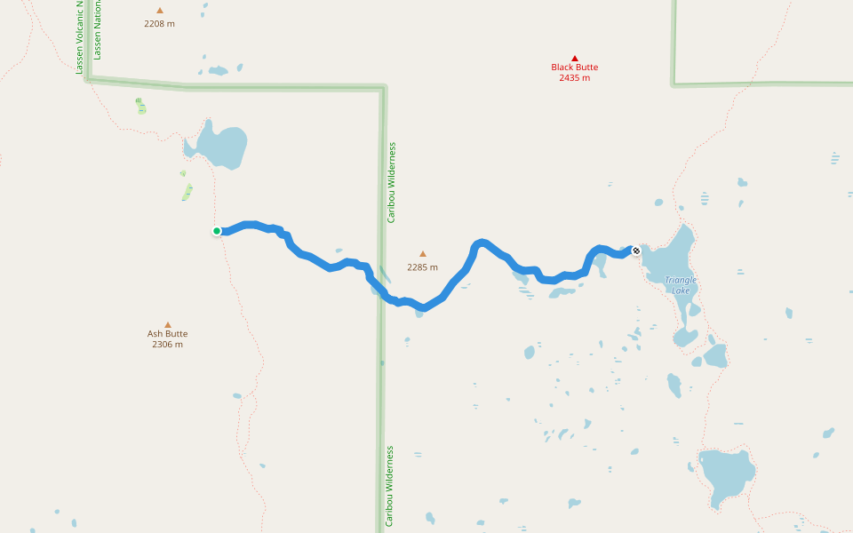 Widow Lake To Triangle Lake Trail walking route map in Warner Valley