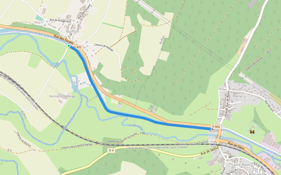 Chemin de halage - Véloroute walking route map in Buffon