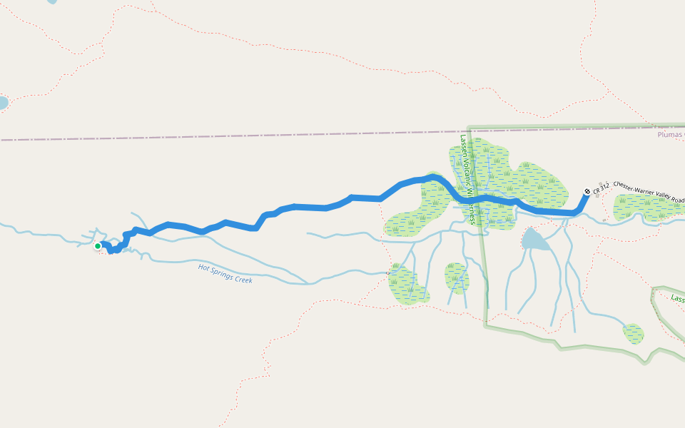 Devil's Kitchen Trail walking route map in Drakesbad