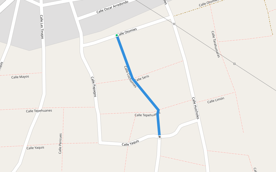 Calle Cochomies walking route map in La Loma