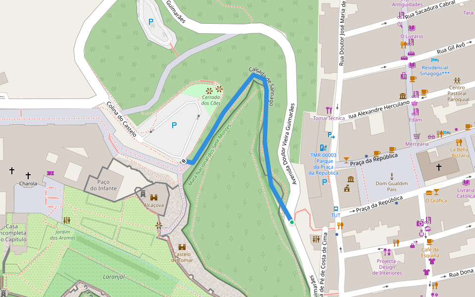 Calçada de Santiago walking route map in Tomar