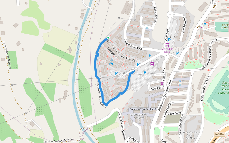 Paseo de las Collalbas walking route map in Nerja