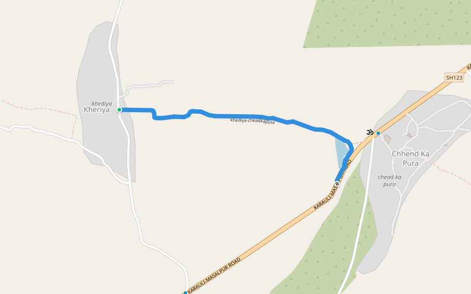 khediya-cheadkapura walking route map in Goojar Bhavli