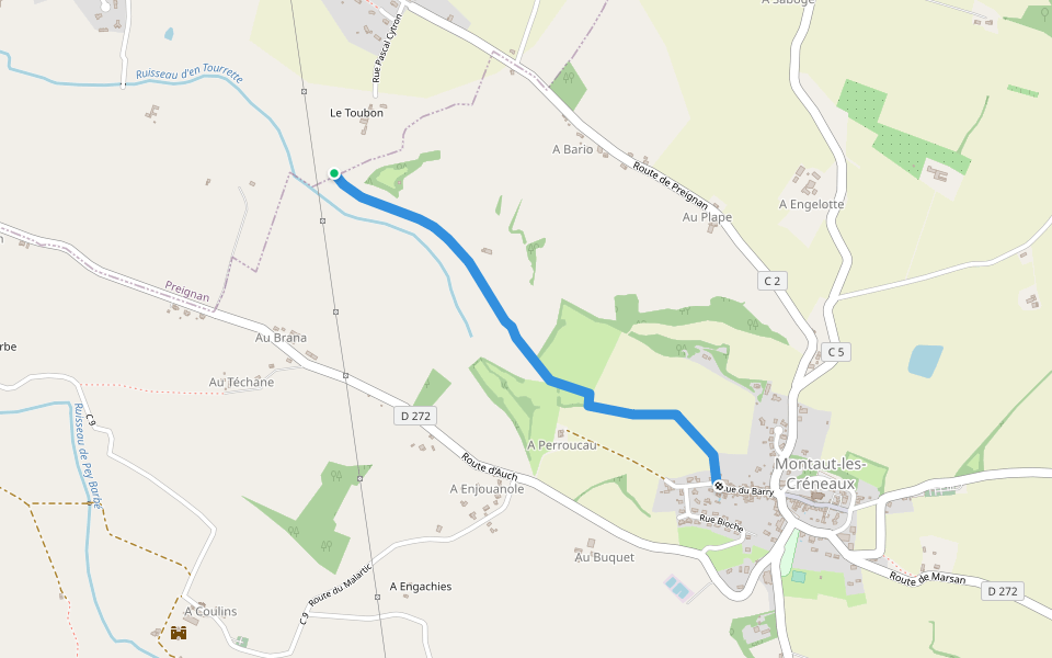 Chemin d'Entourrette walking route map in Preignan