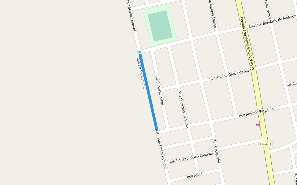 Rua Santos Dumont walking route map in Lobato