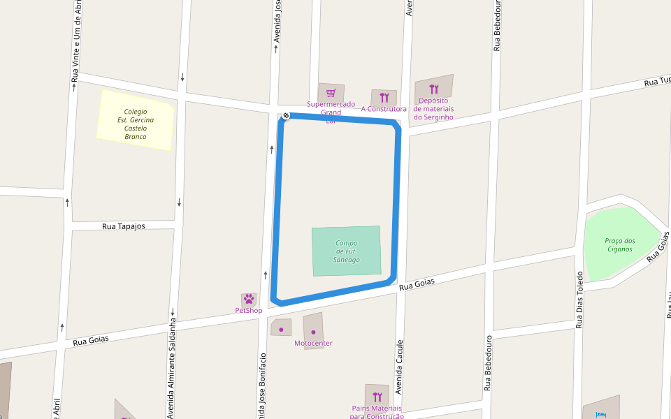 Pista de caminhada ao longo da Saneago walking route map in Jussara