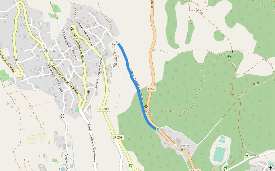 Camino Montaña Las Indias walking route map in La Fajana