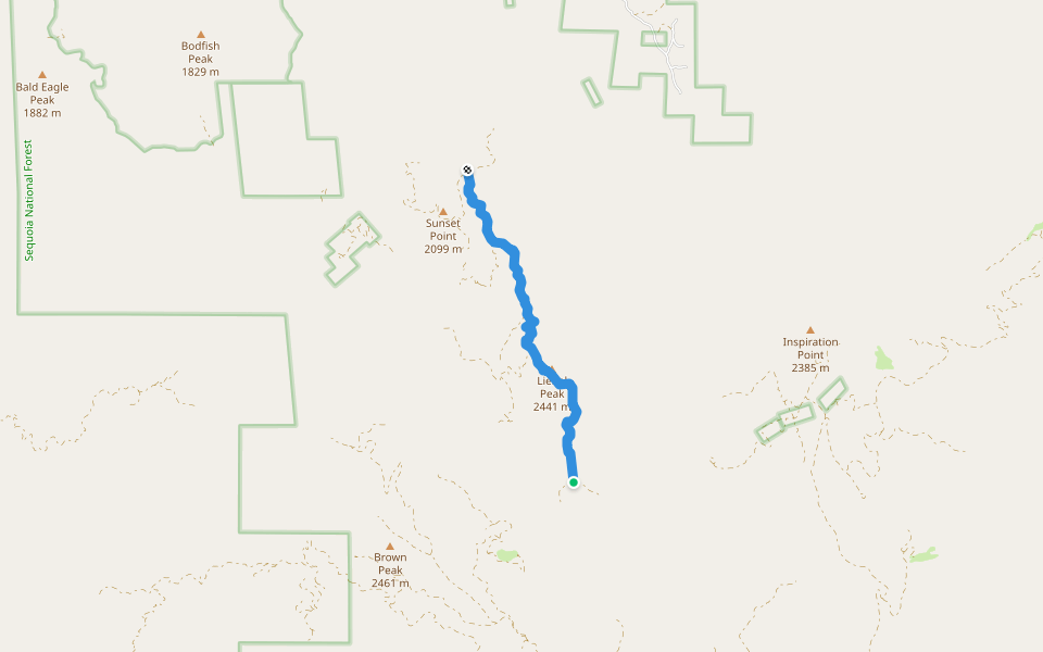 Liebel Peak Trail (33E65) walking route map in Bodfish