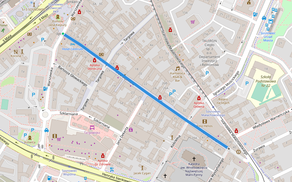 Modrzejowska walking route map in Sosnowiec