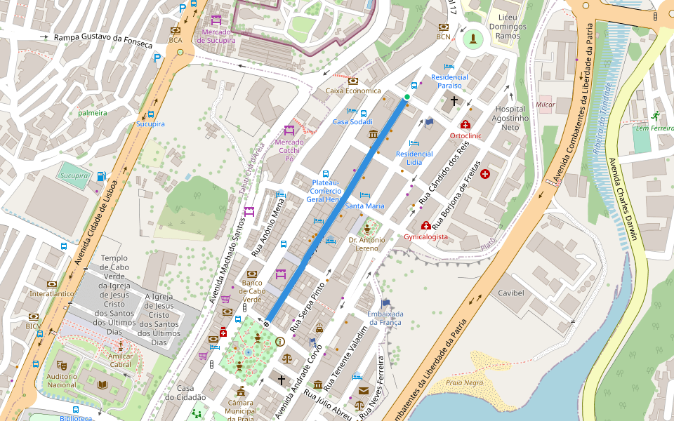 Avenida 5 de Julho walking route map in Dias