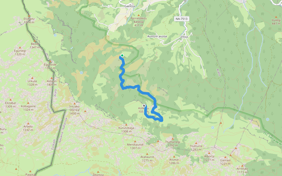 Garaundegiko bidea walking route map in Gaintza