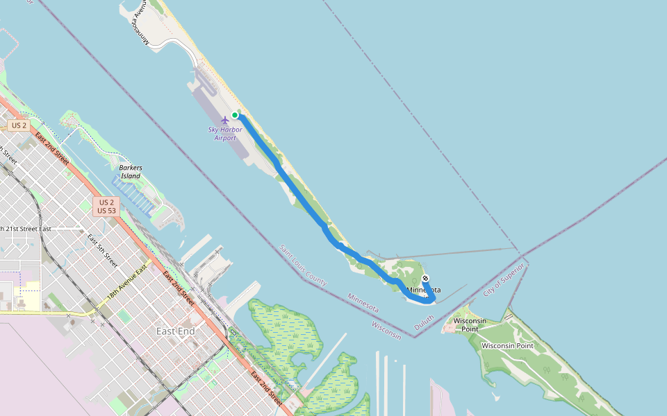 Park Point Nature Trail walking route map in Duluth