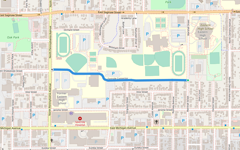 Eastside Connector walking route map in Lansing