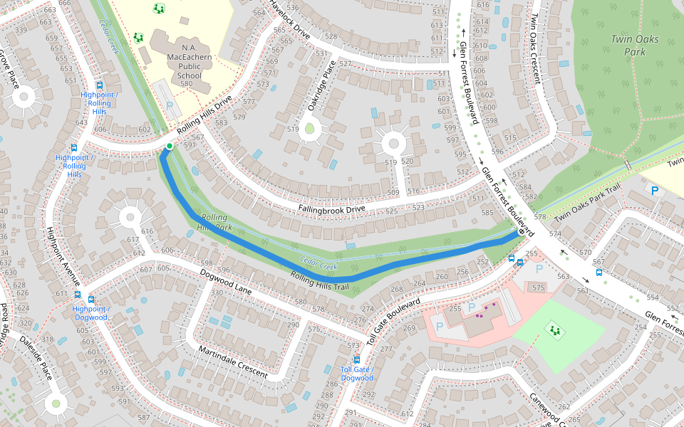 Rolling Hills Trail walking route map in Waterloo
