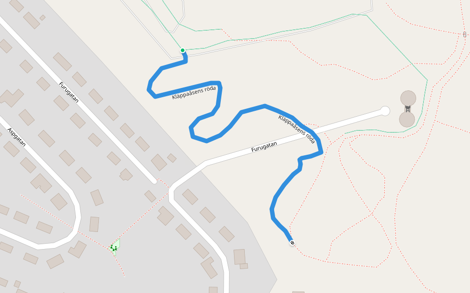 Kläppaåsens röda walking route map in Ljusdal