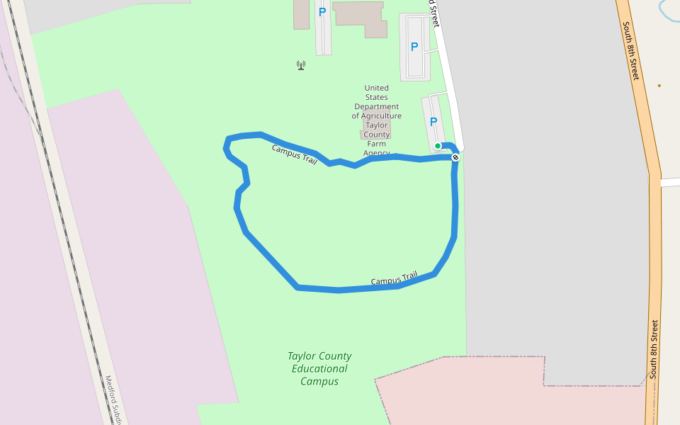 Campus Trail walking route map in Medford