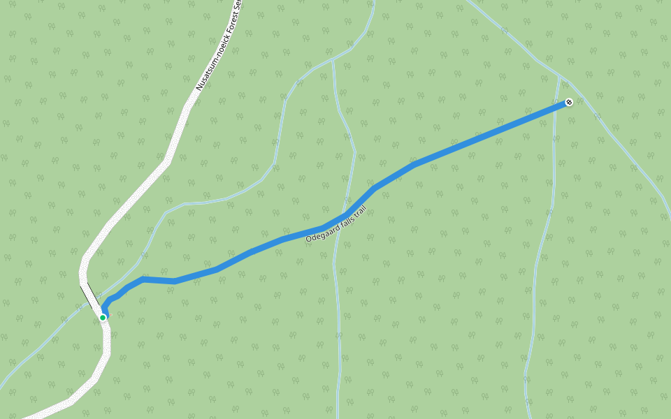Odegaard falls trail walking route map in Hagensborg