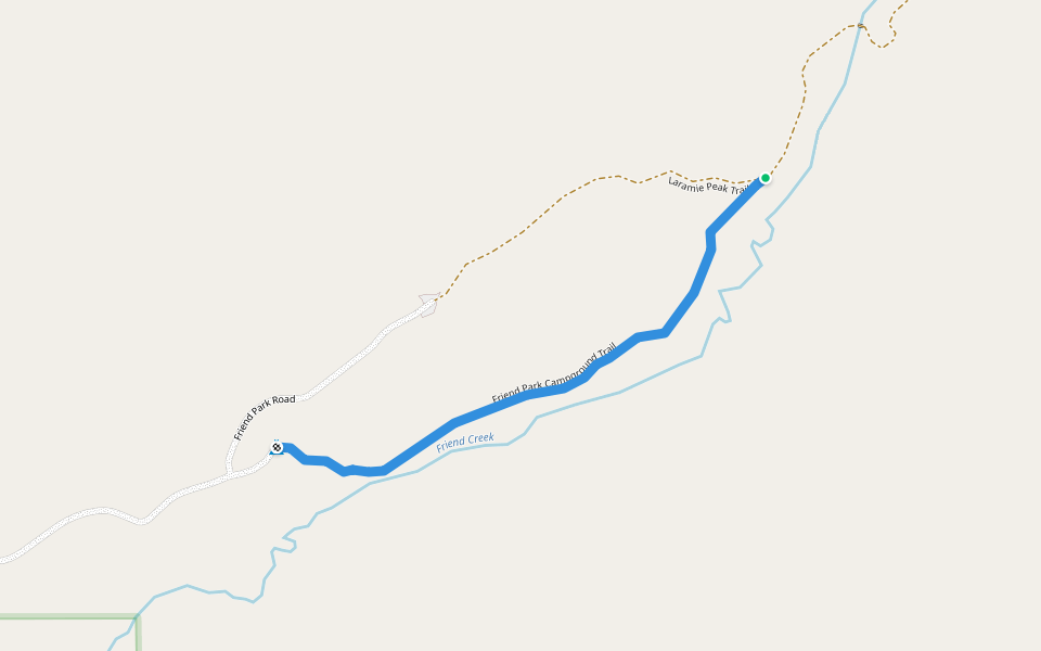 Friend Park Campground Trail walking route map in Wheatland