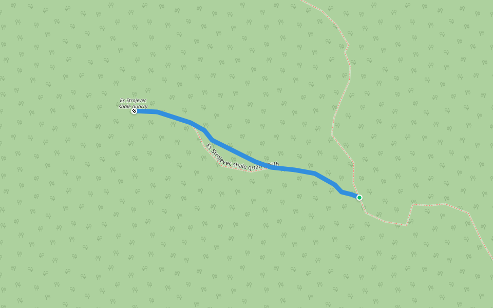 Ex Strojevec shale quarry path walking route map in Zali Log