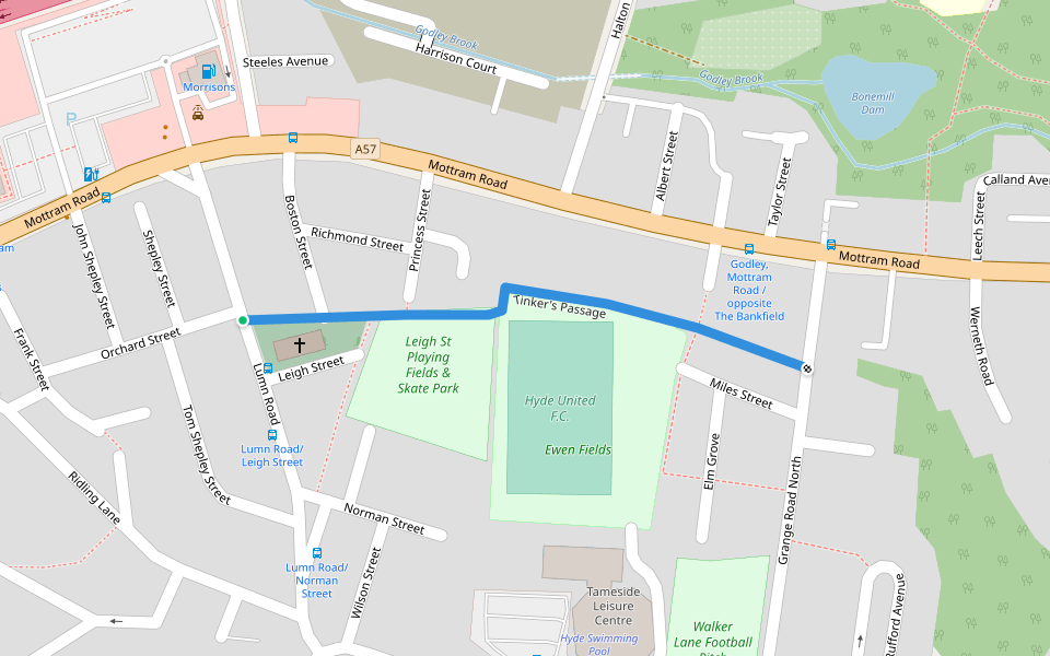 Tinker's Passage walking route map in Hyde
