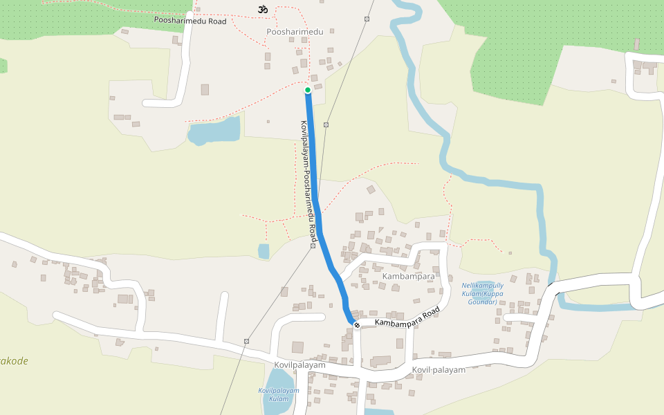 Kovilpalayam-Poosharimedu Road walking route map in Pudussery West