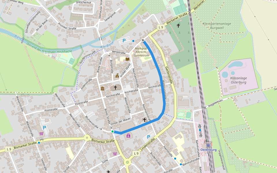Wallpromenade walking route map in Osterburg (Altmark)