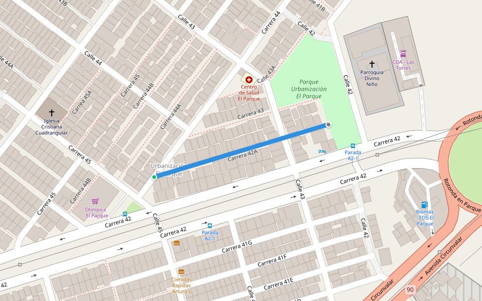 Carrera 42A walking route map in Soledad