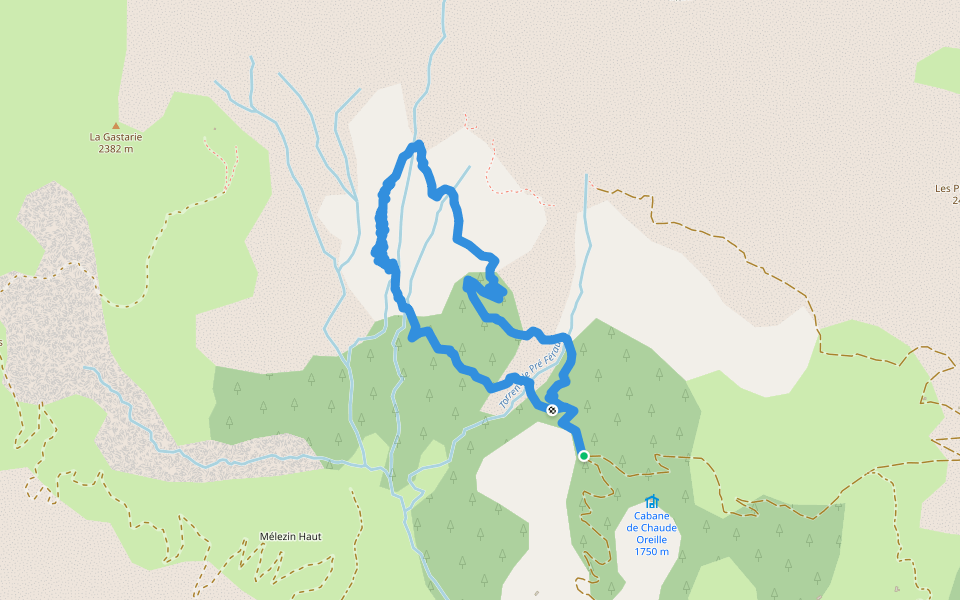Sentier des Cheminées de Fées walking route map in Méolans-Revel
