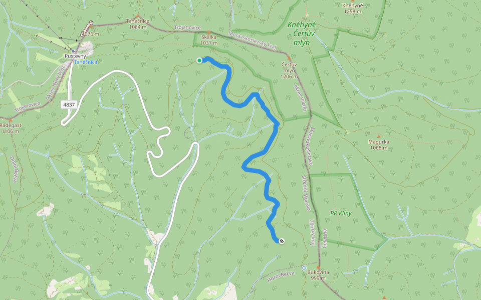 okolo Kněhyně walking route map in Prostřední Bečva