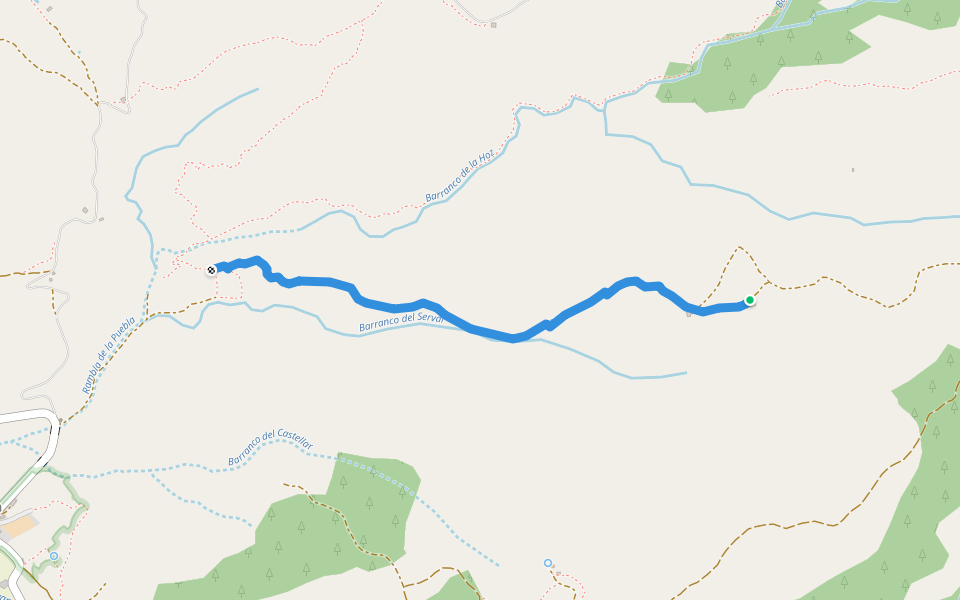 Senda del Serval walking route map in Puebla de San Miguel