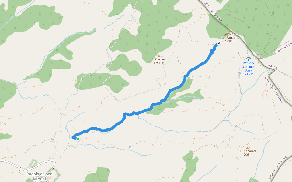 Barranco de la Hoz walking route map in Puebla de San Miguel