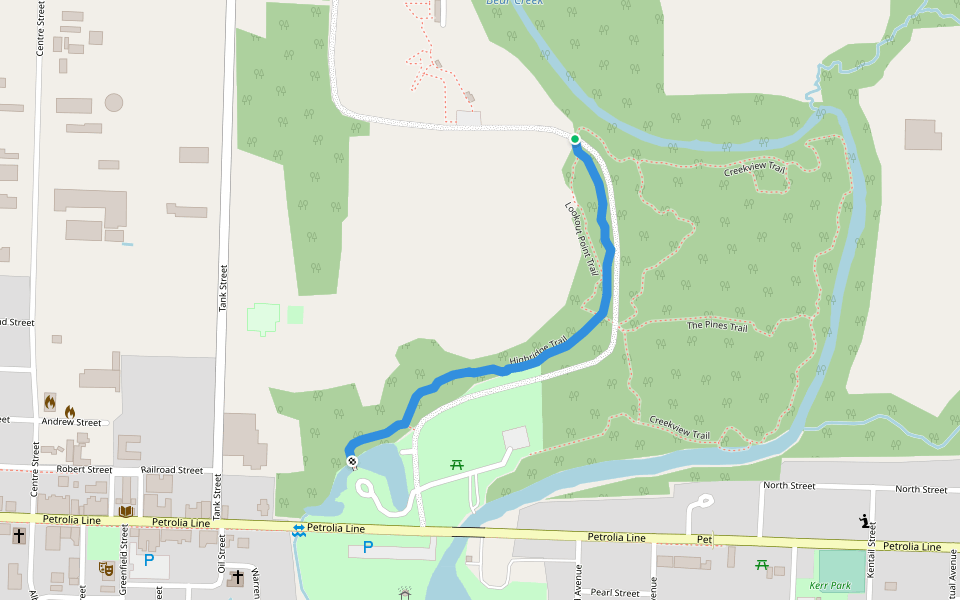 Highridge Trail walking route map in Petrolia
