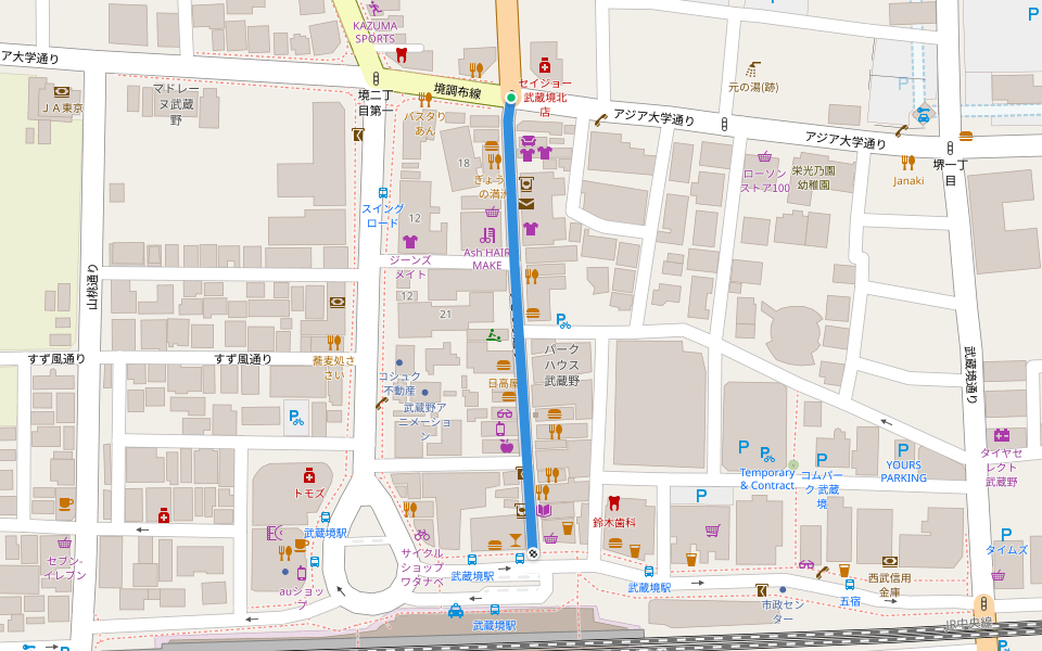 すきっぷ通り walking route map in Musashino