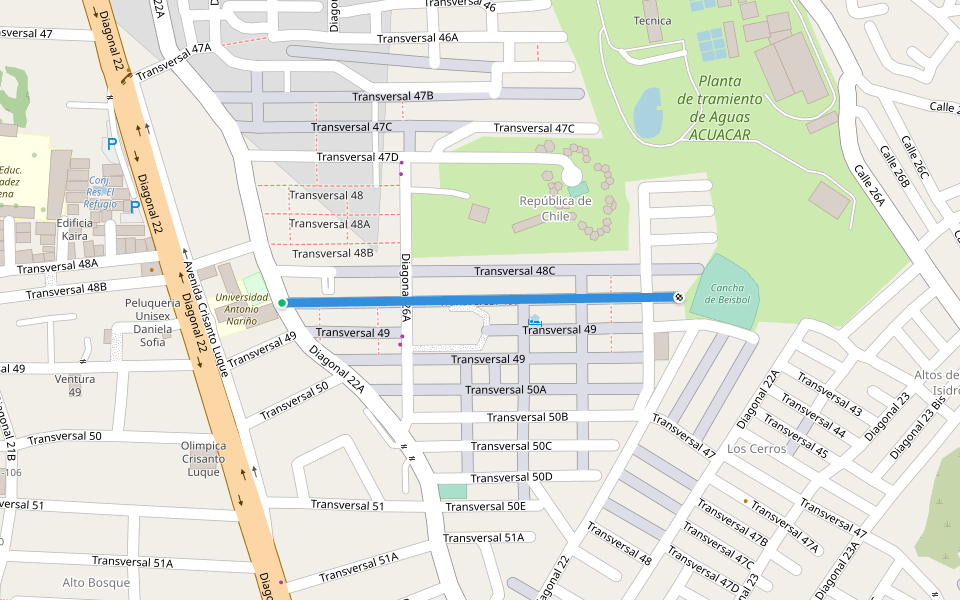 Transversal 48D walking route map in Arenal