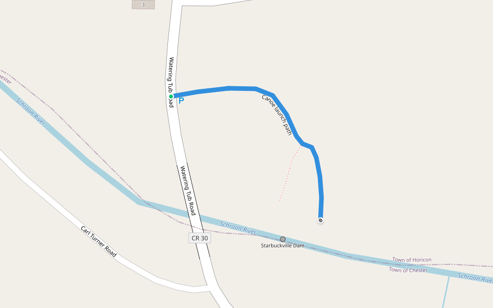 Canoe launch path walking route map in Pottersville