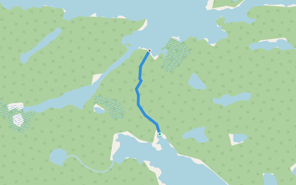 Clear Lake to Bass Lake portage / ATV path walking route map in Restoule