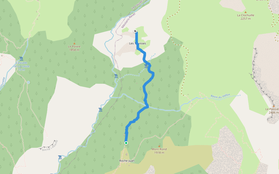 Chemin des Touisses walking route map in Méolans-Revel