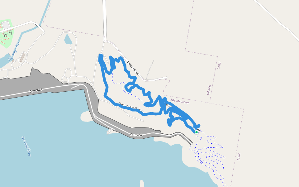 Duncans Creek Track walking route map in Advancetown