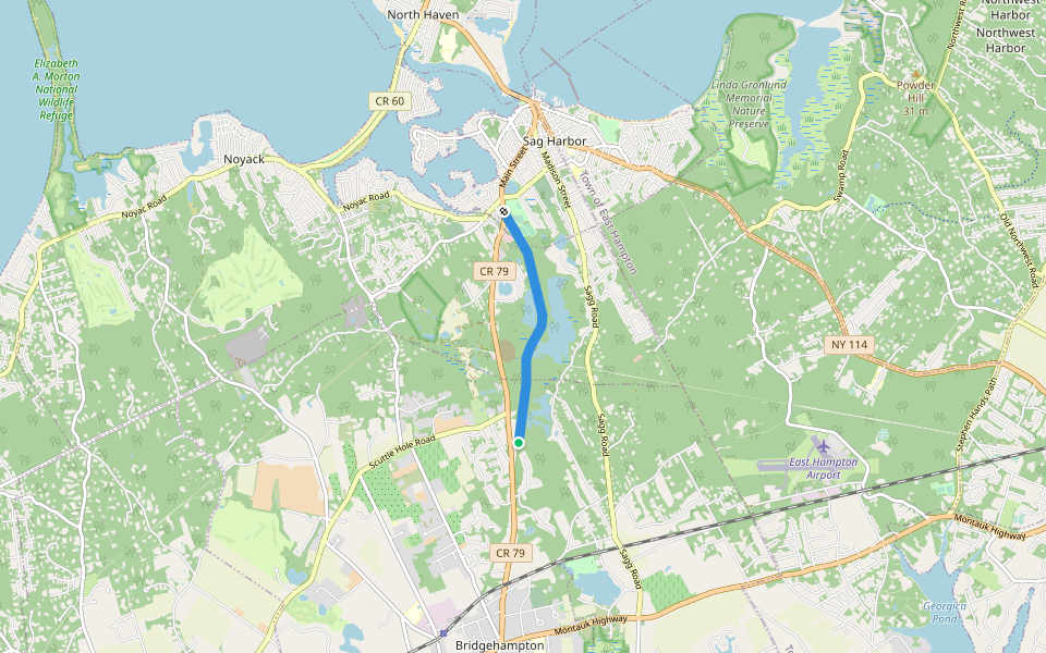 Old Railroad walking route map in Bridgehampton